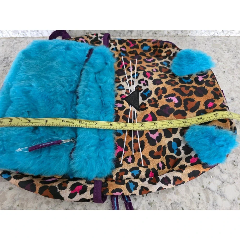Girls Leopard Print Cat Backpack Teal Faux Fur Ears You're Purrfect 16